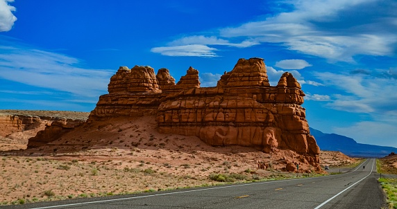 Layered geological formations of red rocks in Canyonlands National Park is in Utah near Moab. USA