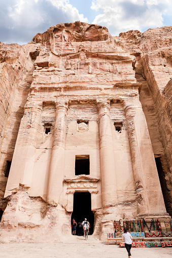 The part  of Great Temple is archaeological ruins of massive structure covering in Nabatean Kingdom of Petra in Wadi Musa city in Jordan
