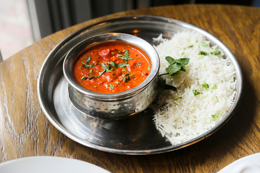 Traditional Indian curry with basmati rice