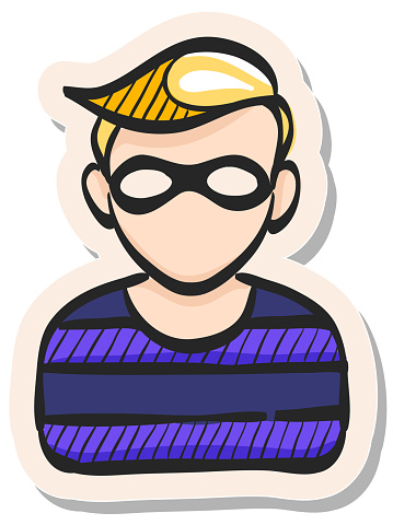Hand drawn Burglar icon in sticker style vector illustration