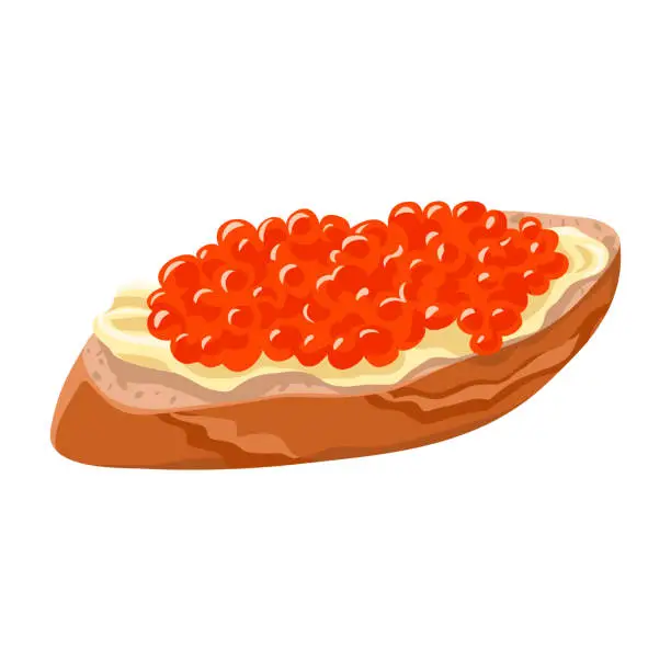 Vector illustration of Sandwich with red caviar color clipart