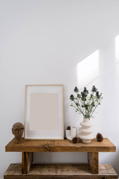istock Living room interior with home decor on wooden bench 1984724601
