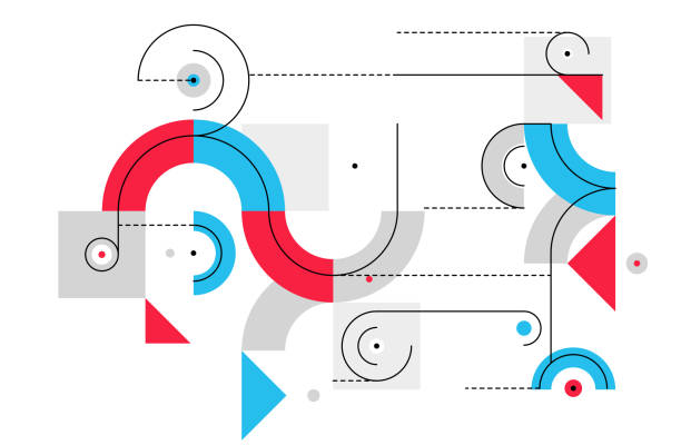 stockillustraties, clipart, cartoons en iconen met abstract tech engineering draft vector background, mechanical blueprint technology digital system, engine draw mechanism wallpaper in red and blue colors. - verwachting