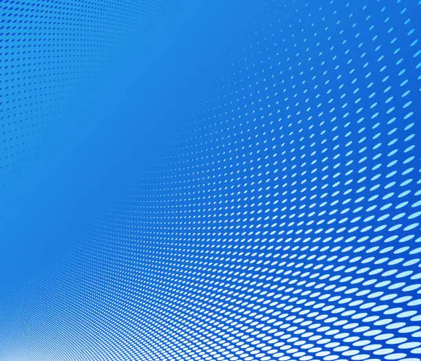 Vector illustration of Dotted vector abstract background, blue dots in perspective flow, multimedia information theme, big data technology image, cool backdrop.