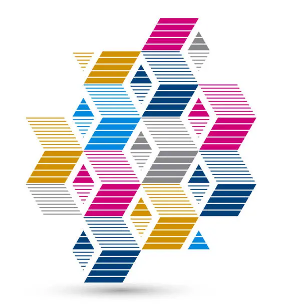 Vector illustration of Abstract vector wallpaper with 3D isometric cubes blocks, geometric construction with blocks shapes and forms, cubic polygonal low poly theme.