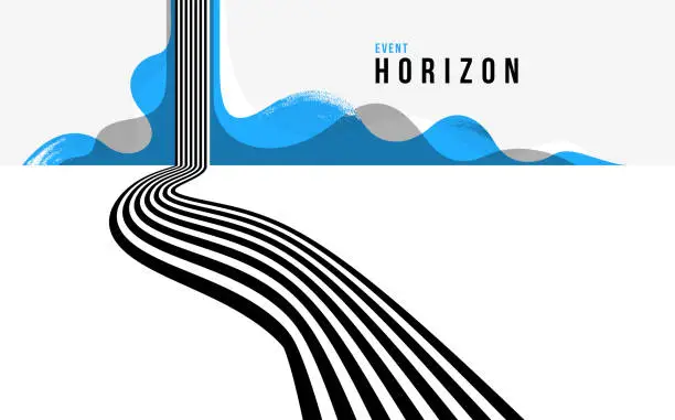 Vector illustration of Future lines in 3D perspective vector abstract background, black and blue linear composition, road to horizon and sky concept, optical illusion op art.
