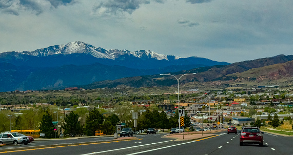 COLORADO, USA - MAY 06, 2018: - small town in the valley of the Pikes Peak mountains, Colorado, USA