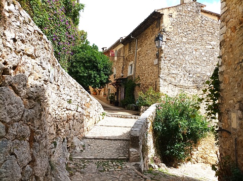 Alleys stairs in  Saint Jeannet, medieval village in the Nice hinterland, South-East of France\n​