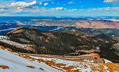 Panorama from the mountain, Road to the snow-capped mountain Pikes Peak, Colorado, US