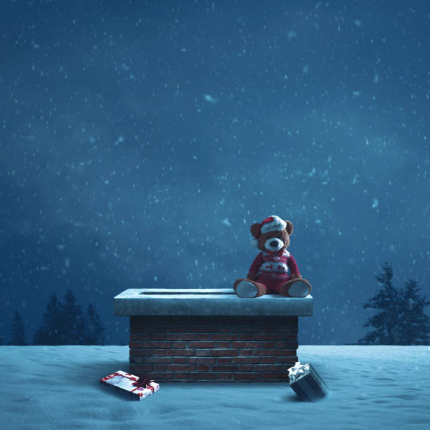 istock Santa was here: Christmas presents next to a chimney and teddy bear 1984768462