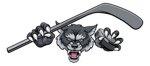 Vector illustration of Wolf Ice Hockey Player Animal Sports Mascot