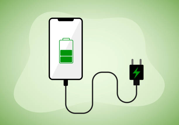 Mobile phone icon during charging with type-c charging cable Mobile phone icon during charging with type-c charging cable cartoon of the mobile phone charger stock illustrations