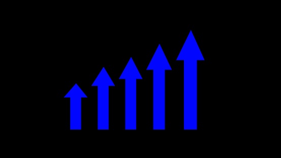 Blue growing graph icon. Graph diagram up icon, Increase in profit chart. Symbol of profit growth. Increase sales. Increase in revenue chart graph sign.