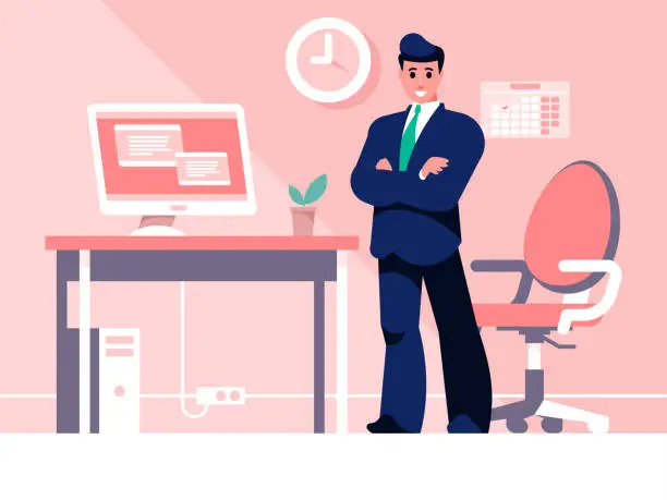 Vector illustration of Businessman at his workplace