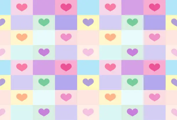 Vector illustration of Pastel color checkered seamless pattern with heart shape