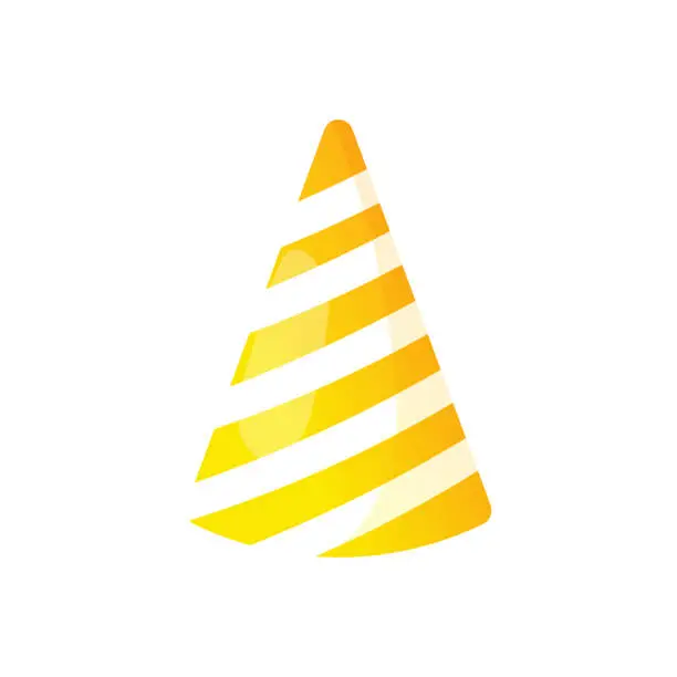 Vector illustration of yellow patterned party hat on head .on white isolated background