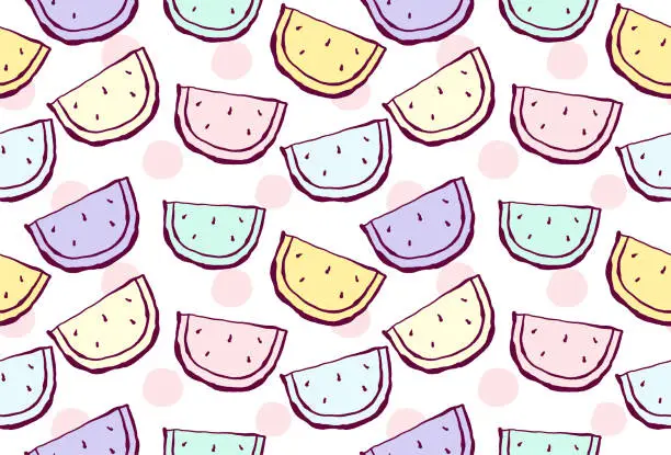 Vector illustration of Watermelon drawing pastel colored seamless pattern