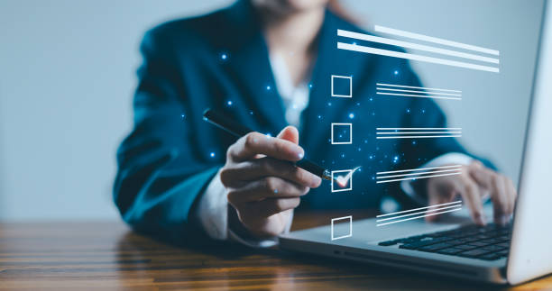 istock Business checking quality assurance QA or QC management. Service guarantee, validation certificate concept for business process automation, quality assurance management, approved, digital evaluation. 1984905229