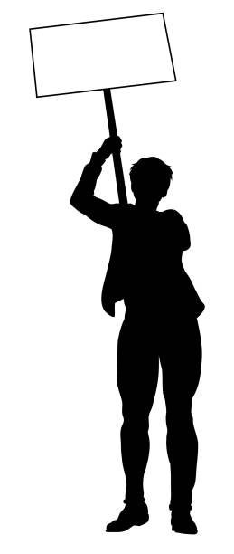 protest rally march picket sign silhouette person - picket line strike picket protestor stock illustrations