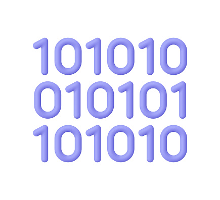 Streaming binary computer code. Web development, information technology and programming concept. 3d vector icon. Cartoon minimal style.