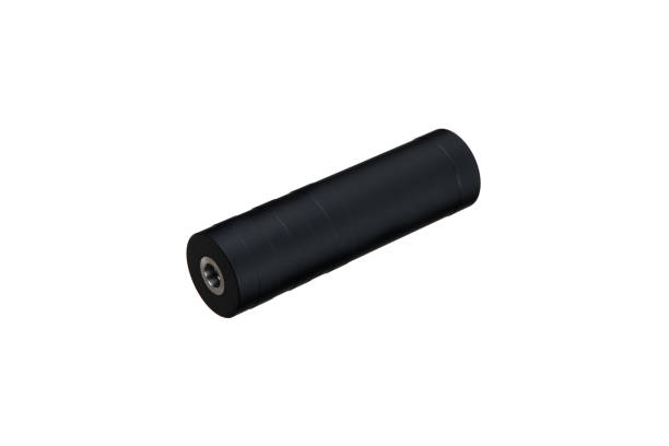 istock Black silencer for weapons. Suppressor that is at the end of an assault rifle. Isolate on a white background. 1984967017