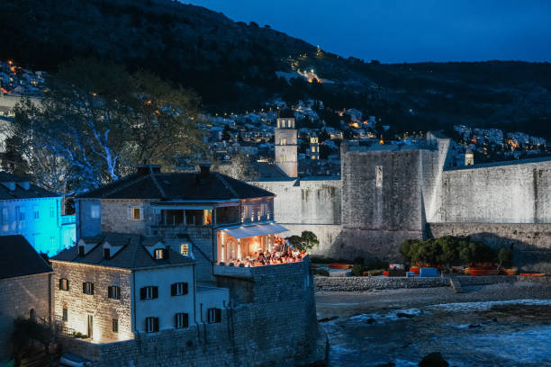 Sea in Dubrovnik at night