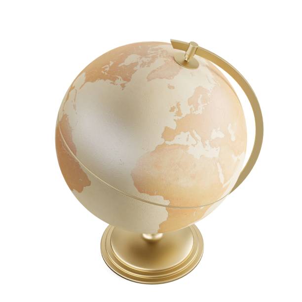 istock 3D rendering of a golden globe on a white background 1985048365