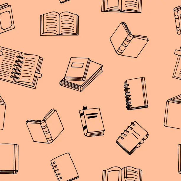 Vector illustration of books seamless pattern. hand drawn doodle style. vector, minimalism, monochrome, sketch. wallpaper, textile, wrapping paper, background. reading, education, bookstore, science.