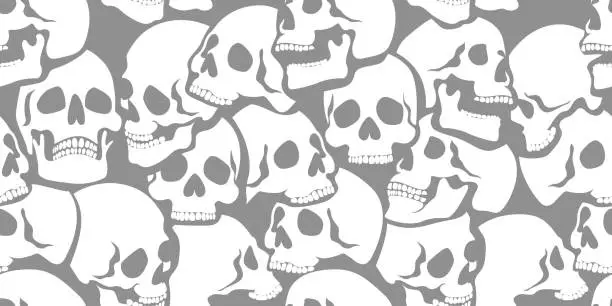 Vector illustration of Skulls seamless pattern. Gray and white.