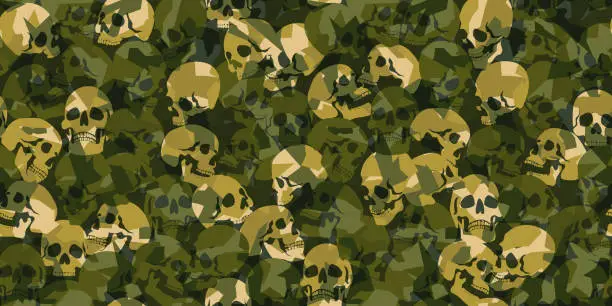 Vector illustration of Skulls camo abstract seamless pattern.
