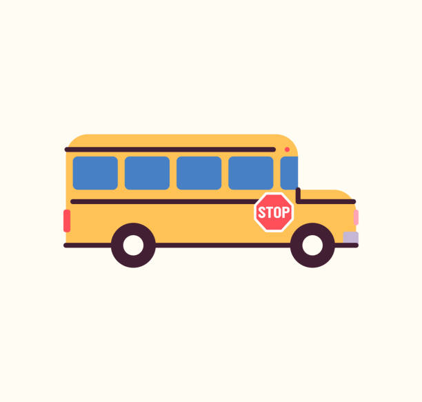 School bus and yellow school bus transport children. School bus and yellow school bus transport children, back to school concept flat vector illustration. empty school bus stock illustrations