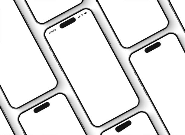 istock Smartphone mockup group with shadow, 3D mobile phones in a diagonal slope, high quality smart phone mockup for ui ux presentation, smart phone set front view - vector 1985089780