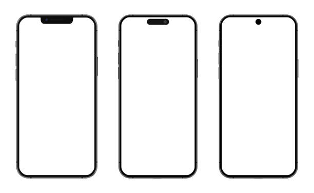 istock Smartphone mockup set with blank white screen, detailed mobile phone mockups, black models smartphone template front view, model 3D mobile phone, ui, ux, cellphone frame - vector 1985089786