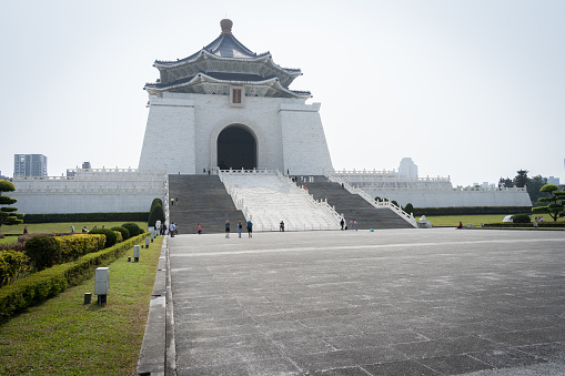 Tourists roaming through Liberty Square towards Chiang Kai-shek Memorial Hall, Taipei, Taiwan