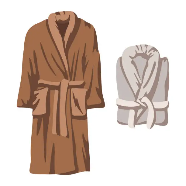 Vector illustration of Bathrobe vector isolated on white background. Cartoon style blue bath robe set.