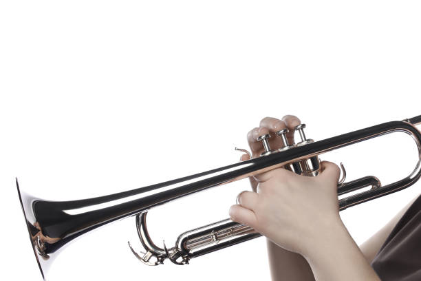 istock Trumpet player. Trumpeter hands isolated 1985123306