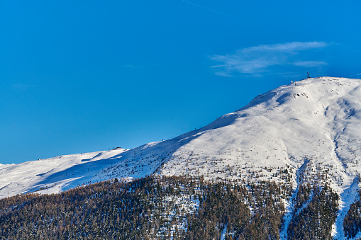 Ski slopes on Monte della Neve, a popular ski destination in Livigno. Province of Sondrio. Italy.