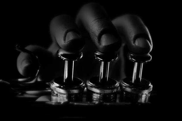 Trumpet player. Hands playing brass instrument Trumpeter isolated close up