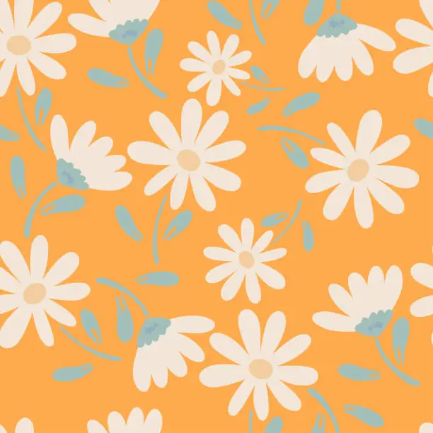 Vector illustration of Groovy trendy flat design camomile seamless pattern