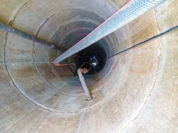 istock Well view from the inside. View from inside vertical tube downcast shaft 1985245433