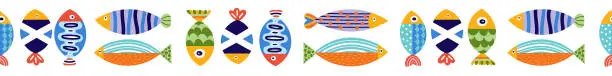 Vector illustration of Vector seamless horizontal border with fish.