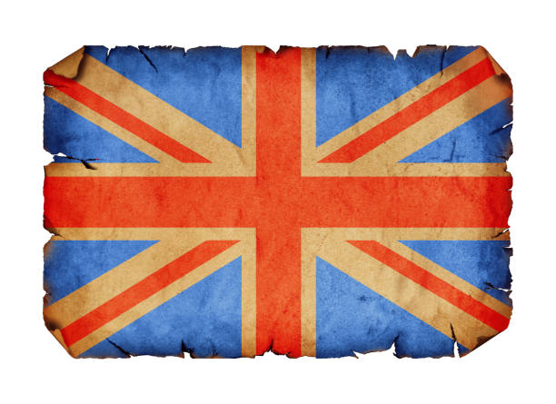 british flag on old vintage paper scroll - english flag british flag flag grunge imagens e fotografias de stock