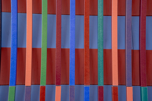 Munich, Germany 02.03.2024. Museum Brandhorst, a museum of modern art, which is housed in a building designed by Sauerbruch Hutton architects. Detail of the colorful facade