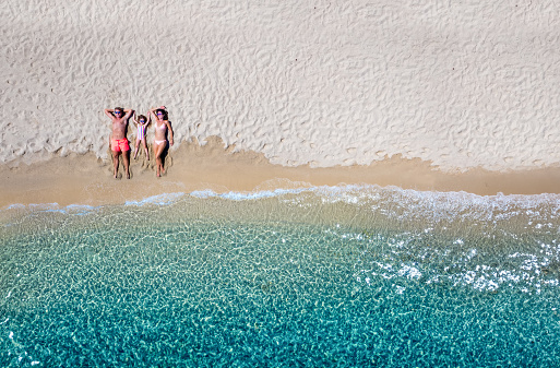 Aerial view of people at papagayo beach. Lanzarote, Spain