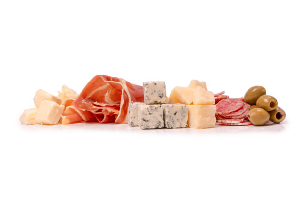 istock Cheese, olives, salami, jamon isolated on a white backgrund. 1985370416