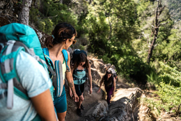 istock People climbing hill during hike outdoors 1985370978