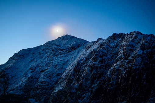 Moon rising over Mt Snowdon in north Wales