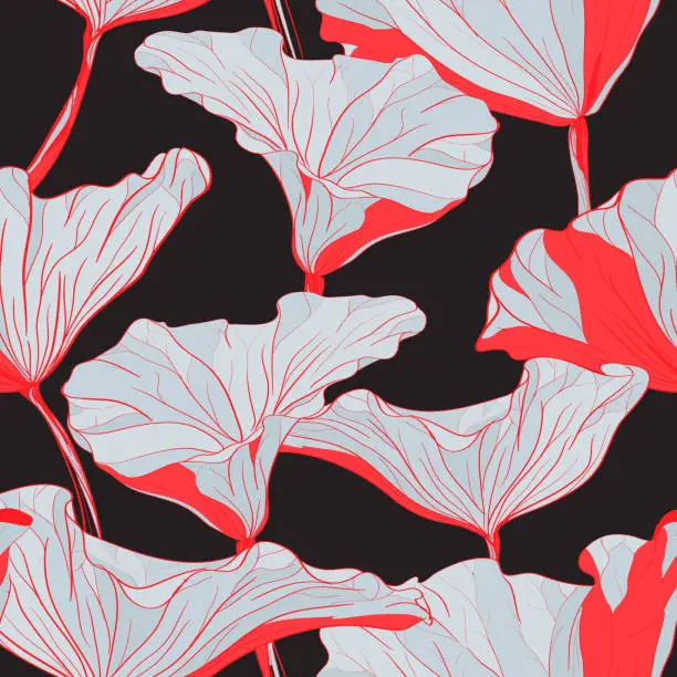 Vector illustration of Red leaves hand drawn pattern in black