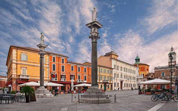 istock Ravenna, Emilia-Romagna, Italy: the main square Piazza del Popolo with the ancient columns with the statues of Saint Apollinare and Saint Vitale 1985473302