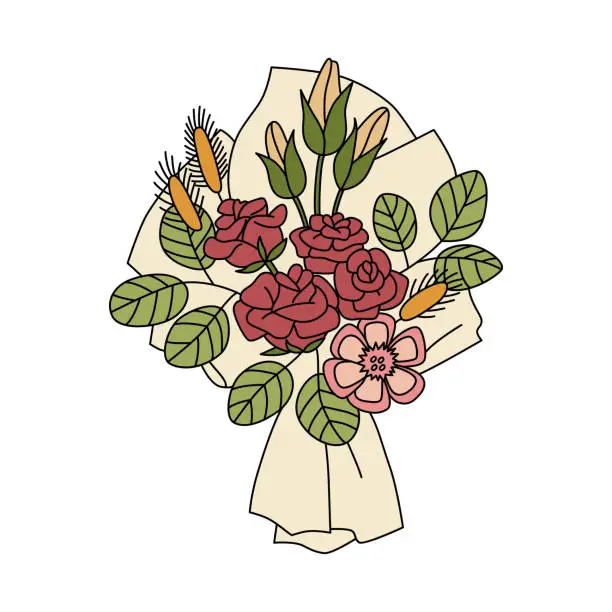 Vector illustration of Flower bouquet illustration. Cartoon style